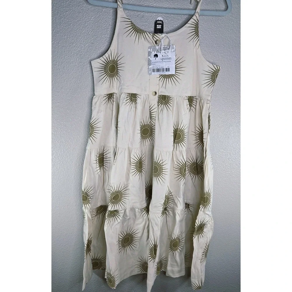 Kate Quinn Prairie Dress 8Y Neutral Sun‎ Print Organic Cotton Tiered NWT